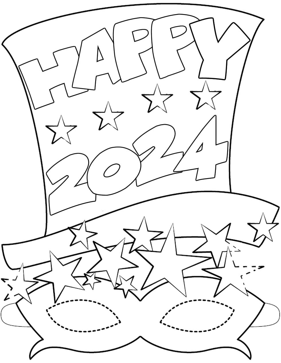 Coloring page New Year’s top hat 2024