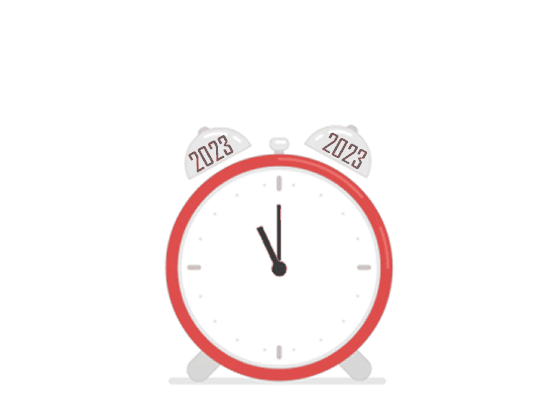Happy 2023: Animated gif with an alarm clock that passes into the new year