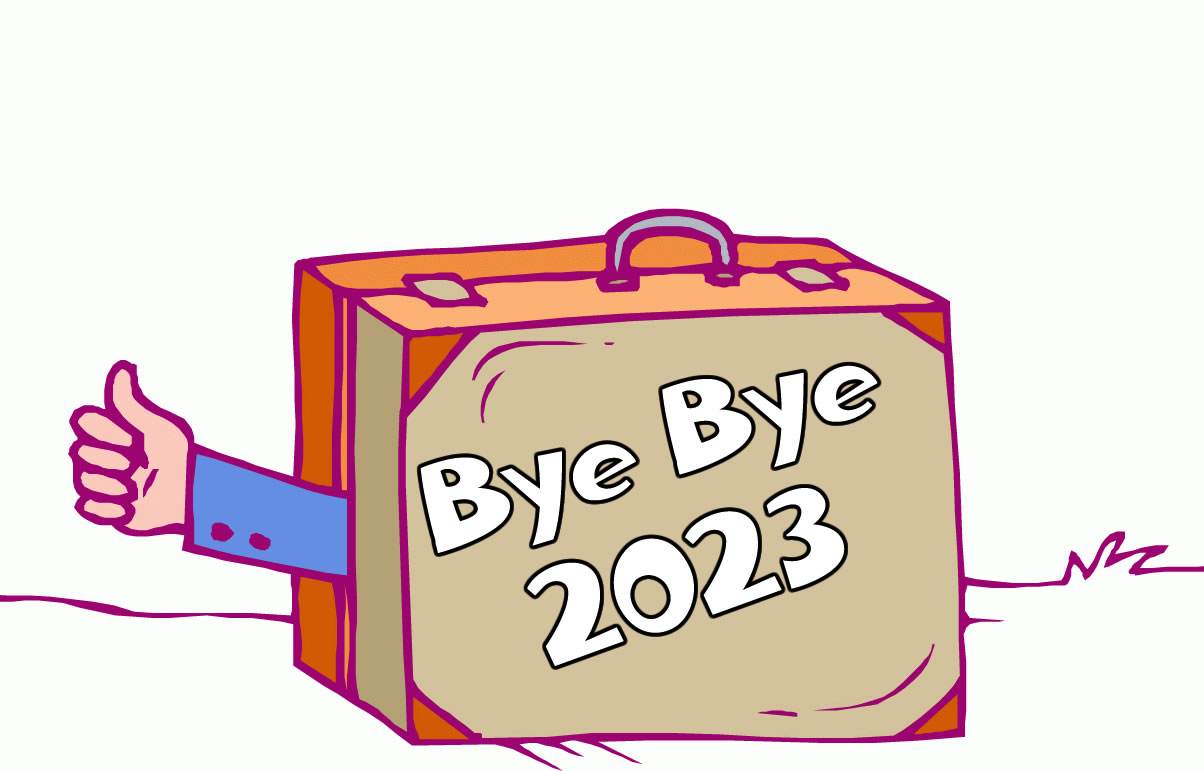 Humorous picture with the old year closed in the suitcase
