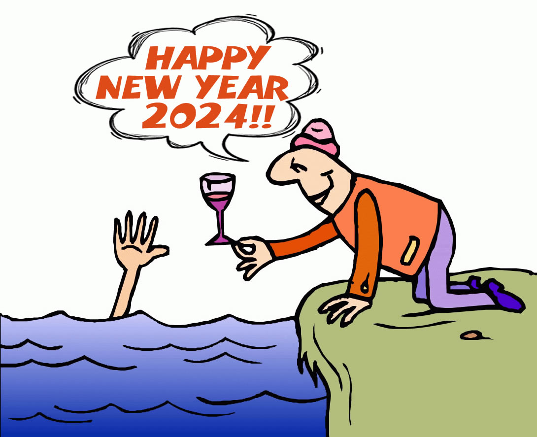 Comic cartoon Happy New Year 2024