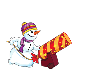 Animated GIF with snowman shooting happy new year