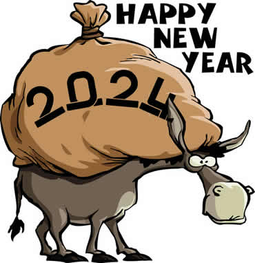 Clipart with donkey with a big sack 2023