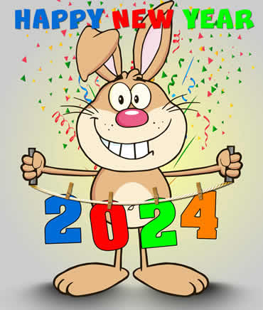 Cheerful happy 2023 clipart with cute smiling rabbit