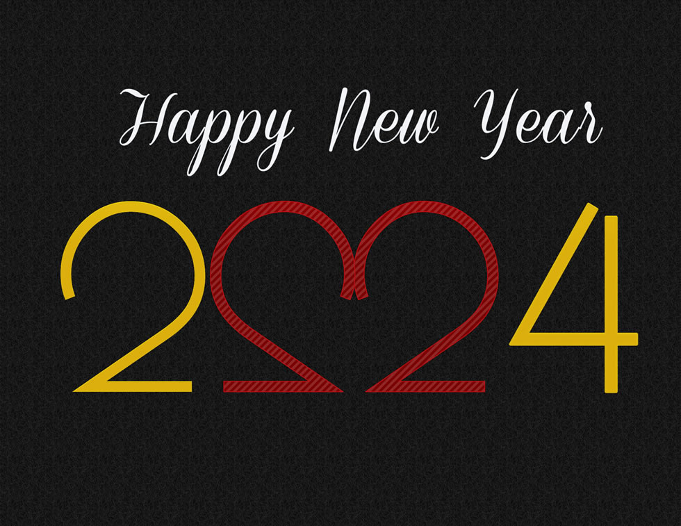 Happy new year 2024 with red heart shaped love
