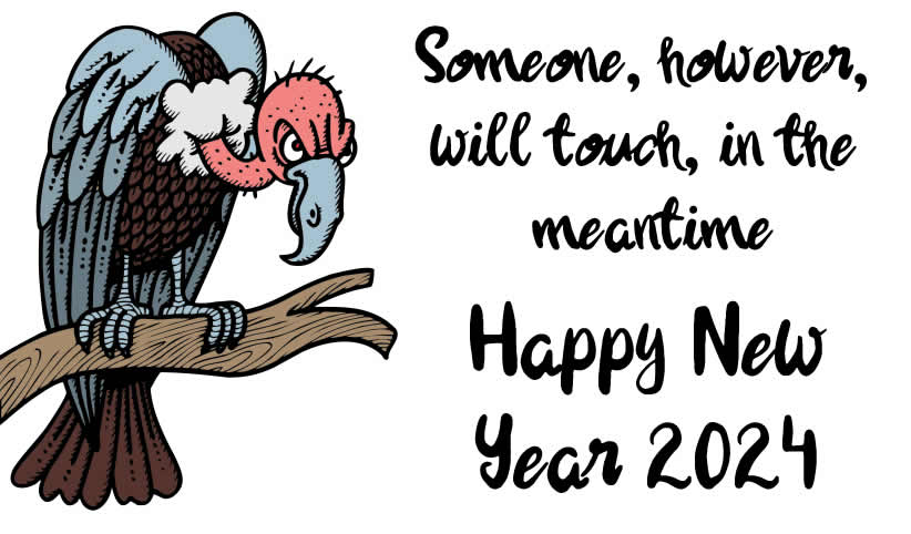 Humorous image with vulture wishing a happy new year