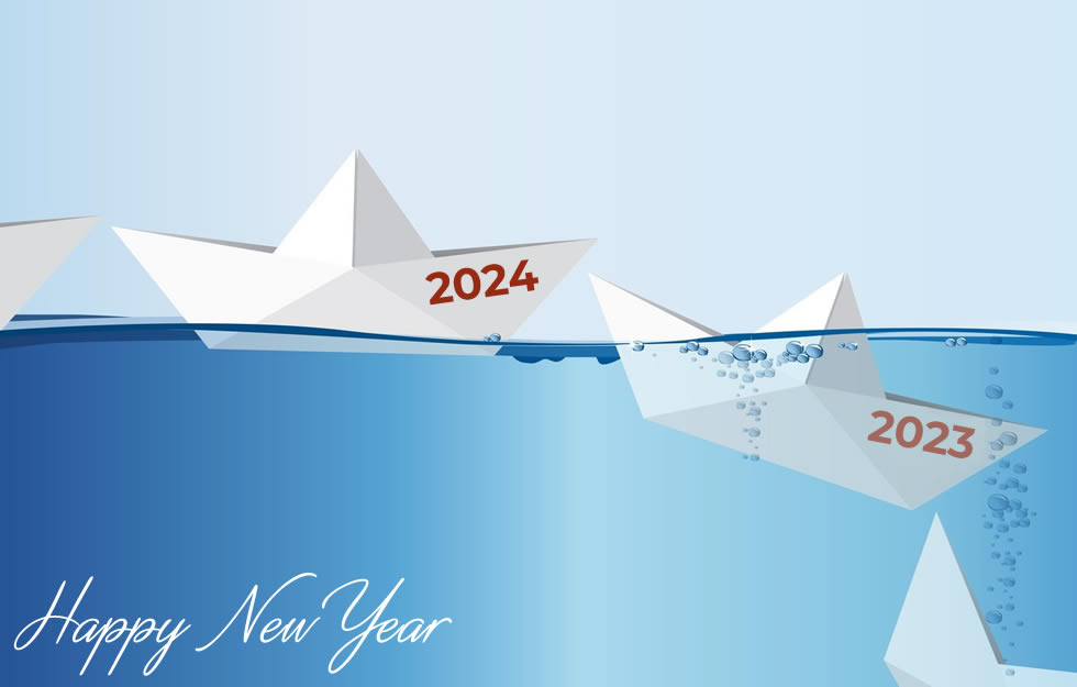 Image with paper boat 2023 sinking the old year