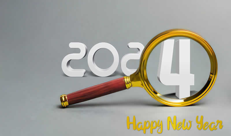 Image with new year and magnifying glass