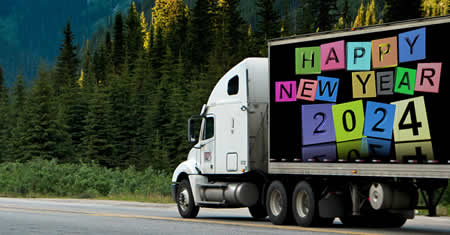Truck with Happy 2024 written on the body